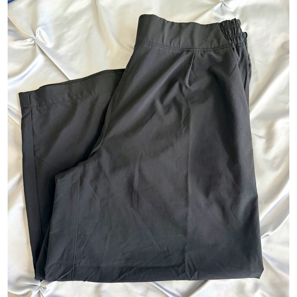 Athleta Pull-On Track Pants Elastic Waist Black Petite 12P Straight Leg